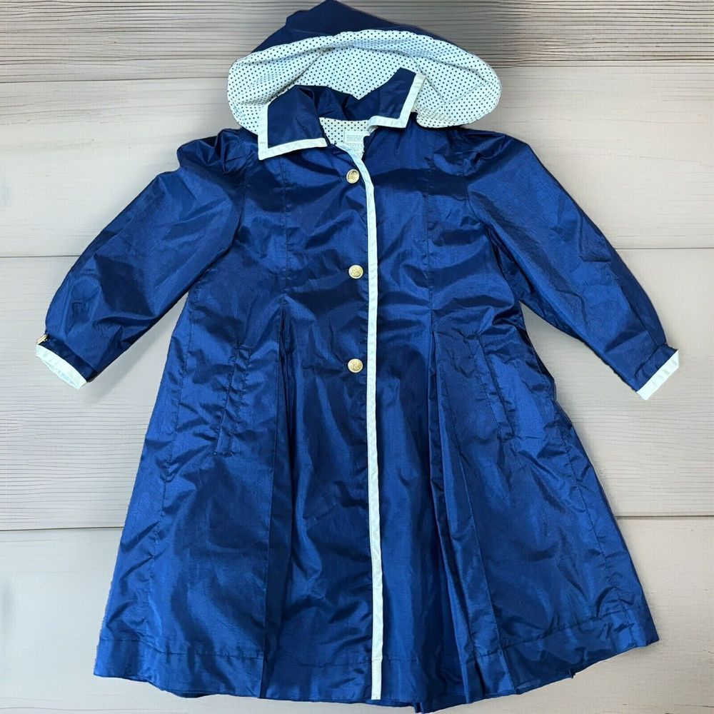 Rothschild Jacket Raincoat Hood Nautical Anchor Navy Blue Girls Size Small